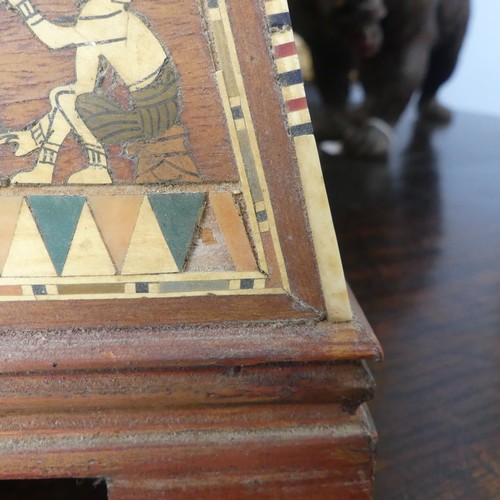 365 - An early 20thC Egyptian Revival Casket, of sarcophagus shape, with inlaid decoration, the hinged lid... 