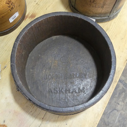 450 - A Victorian Metal-Bound wood Grain Measure, stamped 