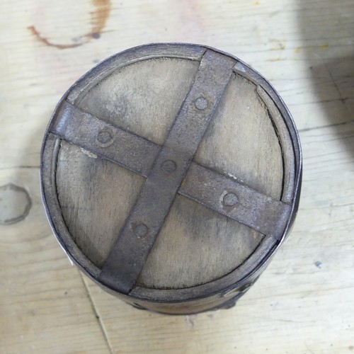 450 - A Victorian Metal-Bound wood Grain Measure, stamped 