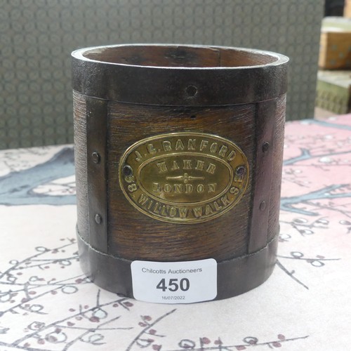 450 - A Victorian Metal-Bound wood Grain Measure, stamped 