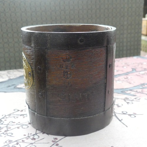 450 - A Victorian Metal-Bound wood Grain Measure, stamped 