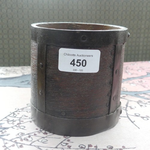 450 - A Victorian Metal-Bound wood Grain Measure, stamped 