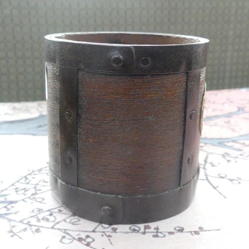 450 - A Victorian Metal-Bound wood Grain Measure, stamped 