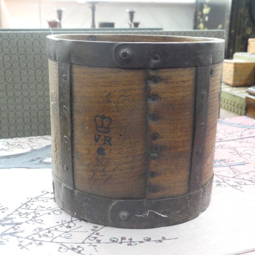 450 - A Victorian Metal-Bound wood Grain Measure, stamped 