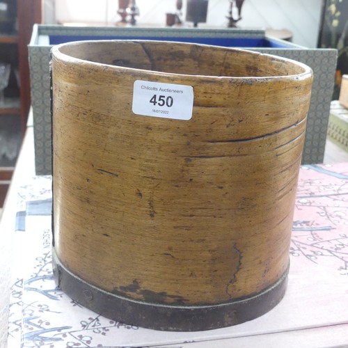 450 - A Victorian Metal-Bound wood Grain Measure, stamped 