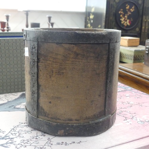 450 - A Victorian Metal-Bound wood Grain Measure, stamped 