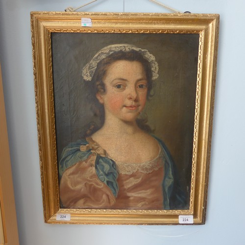 224 - 19th century School, Portrait of Harriet Waterhouse, oil on canvas, 45cm x 35cm, framed.... 