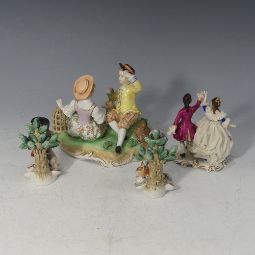 92 - A Dresden porcelain Figural Group, depicting a gentleman reclining next to a lamb with the lady feed... 