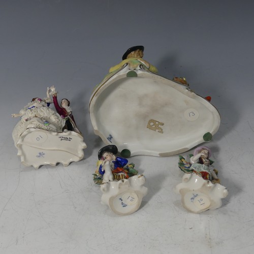 92 - A Dresden porcelain Figural Group, depicting a gentleman reclining next to a lamb with the lady feed... 