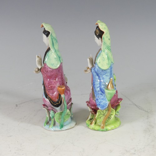 34 - A pair of Chinese porcelain Guanyin Figures, each polychrome decorated, possibly Chien-Lung period, ... 