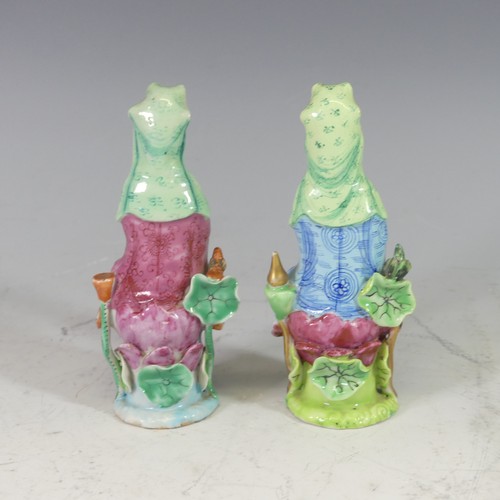 34 - A pair of Chinese porcelain Guanyin Figures, each polychrome decorated, possibly Chien-Lung period, ... 