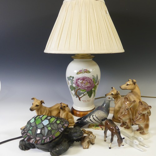 156 - A Tiffany style Tortoise Table Lamp, W 25cm x D 17cm x H 11cm, together with four HK German pottery ... 