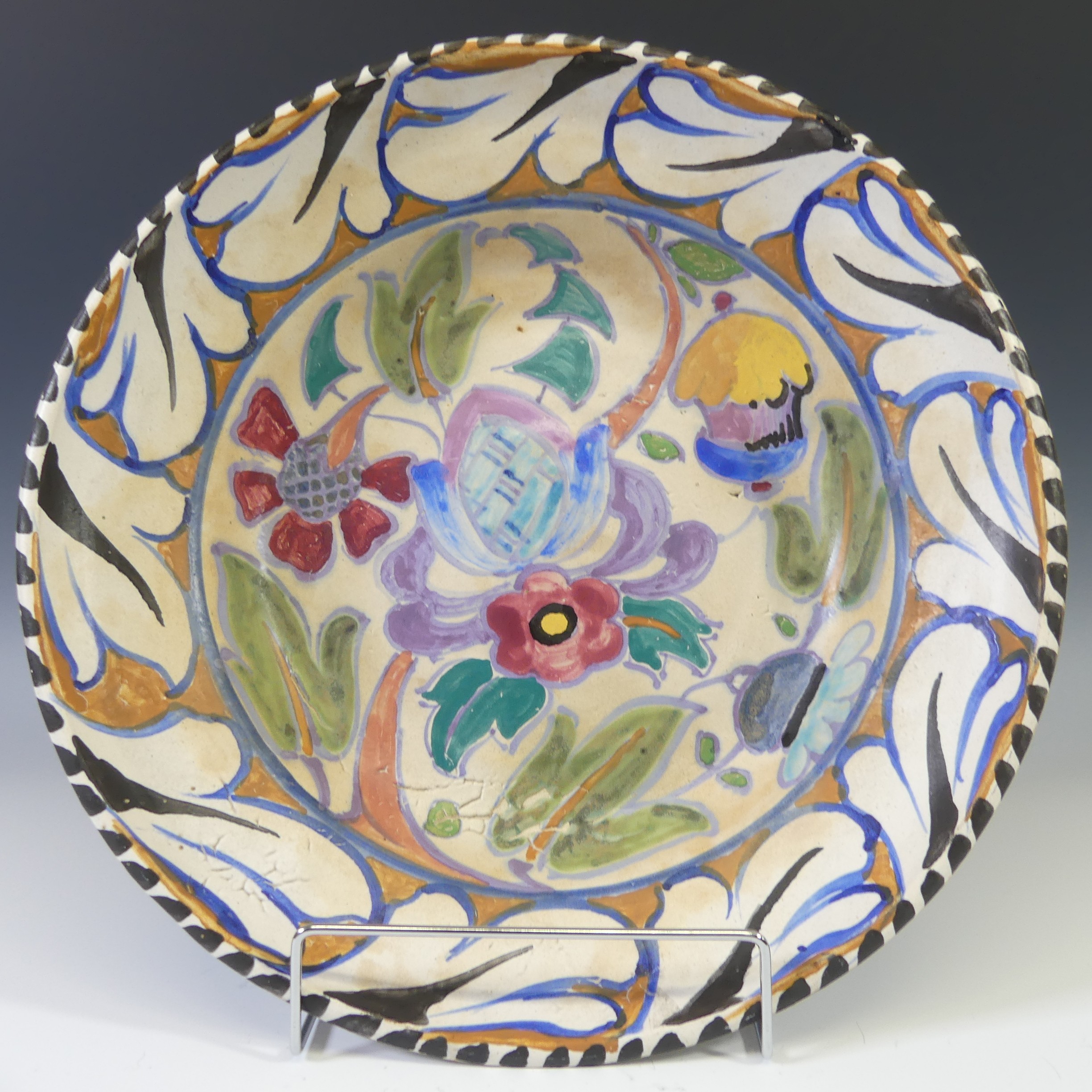 A circa 1930s Honiton pottery Jacobean design Charger, with sgraffito