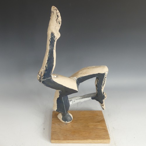 492 - A Paul Donovan studio pottery 'Ballerina' sculpture, signed and dated 14 to arm, raised on a wooden ... 