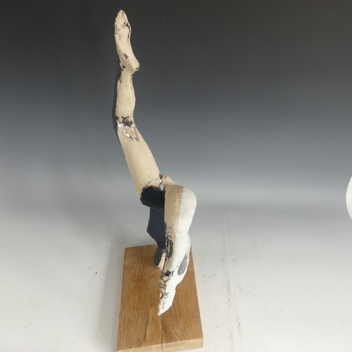 492 - A Paul Donovan studio pottery 'Ballerina' sculpture, signed and dated 14 to arm, raised on a wooden ... 