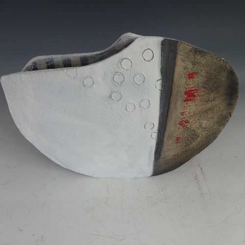 493 - A Heather A Powell studio pottery sculpture 'Visual Vessel', with white and stone colour decoration,... 