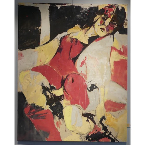 482 - 20th century School, 'Taxi', a large mixed media on canvas, 170cm x 135cm, unframed. Note: the vendo... 