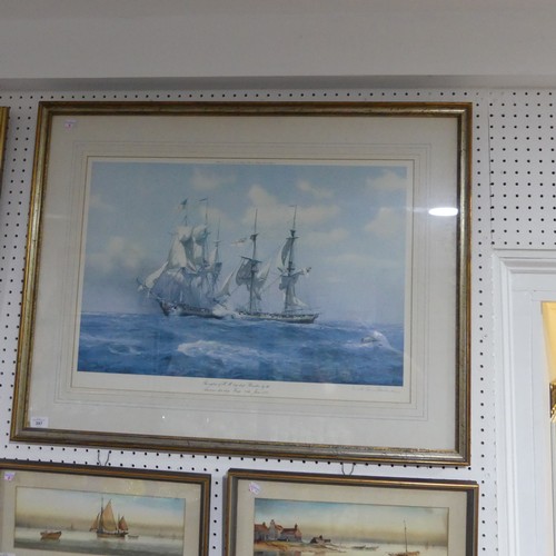 486 - Six marine pictures and prints, including W. Sands, Brixham, pencil and watercolour, 12cm x 25cm, fr... 