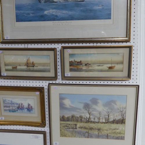 486 - Six marine pictures and prints, including W. Sands, Brixham, pencil and watercolour, 12cm x 25cm, fr... 