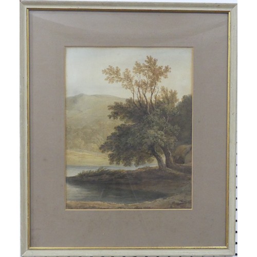 186 - Attributed to Thomas Barker of Bath (1769-1874), Wooded river landscape, watercolour, 36cm x 28cm, o... 