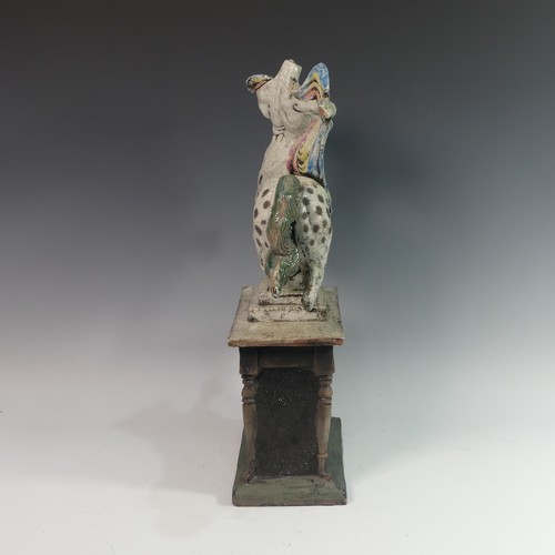 23 - Lawson E. Rudge (b. 1936), a raku fired studio pottery sculpture Centaur on Pedestal Base, numbered ... 