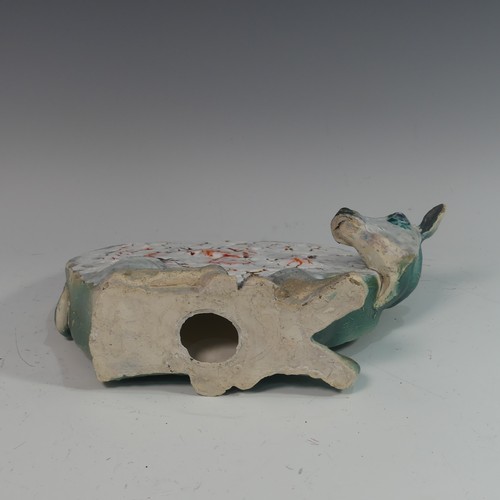 117 - Lawson E. Rudge (b. 1936), a raku fired studio pottery sculpture of a round Cow, H 27cm, together wi... 