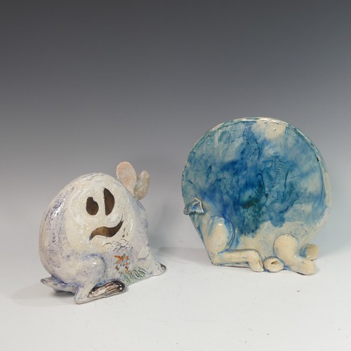 59 - Lawson E. Rudge (b. 1936), a raku fired studio pottery sculpture of a round Hare, H 22cm, together w... 