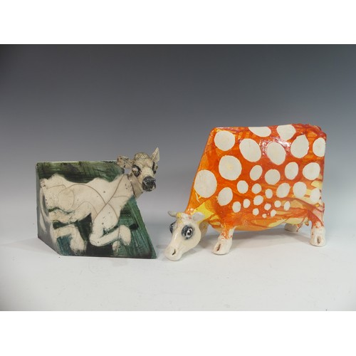 121 - Lawson E. Rudge (b. 1936), a raku fired studio pottery sculpture of a square Cow, numbered 252, some... 