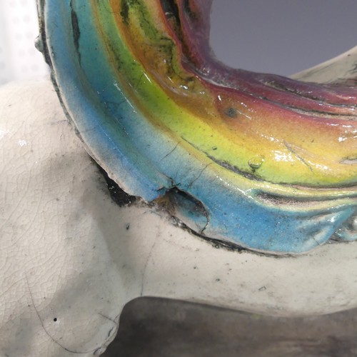 70 - Lawson E. Rudge (b. 1936), a raku fired studio pottery sculpture of a Centaur, with rainbow design, ... 