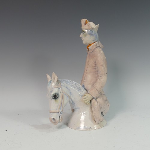 133 - Lawson E. Rudge (b. 1936), a raku fired studio pottery sculpture of George Stubbs, modelled on horse... 