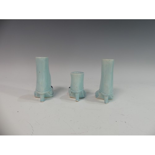 86 - Lawson E. Rudge (b. 1936), a pair of blue glazed studio pottery Salt and Pepper Pots, modelled as fe... 