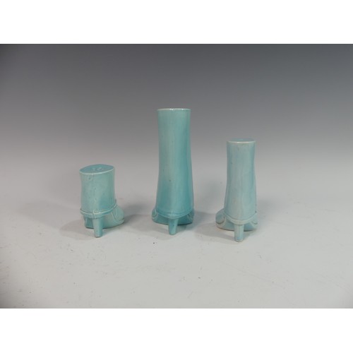 87 - Lawson E. Rudge (b. 1936), a pair of blue glazed studio pottery Salt and Pepper Pots, modelled as fe... 