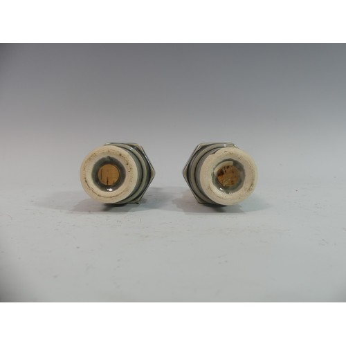 91 - Lawson E. Rudge (b. 1936), a pair of studio pottery spark plug Salt and Pepper Pots, H 13cm (2)Prove... 