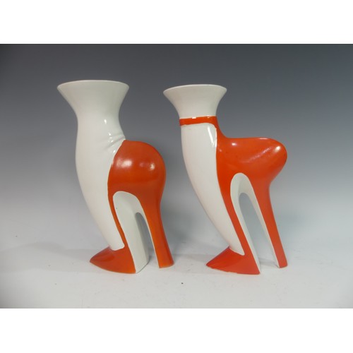 93 - Lawson E. Rudge (b. 1936), a near pair of glazed studio pottery Stiletto Vases, some damages, talles... 