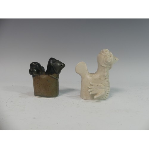 98 - Lawson E. Rudge (b. 1936), a pair of studio pottery Salt Pots, in the form of birds, H 10cm (2)Prove... 