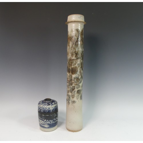 102 - Lawson E. Rudge (b. 1936), a studio pottery Vase, with glazed swirl decoration, H 17cm, together wit... 