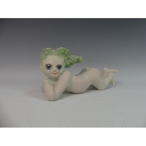 105 - Lawson E. Rudge (b. 1936), a studio pottery sculpture of a Baby, modelled laying on her stomach, L 3... 