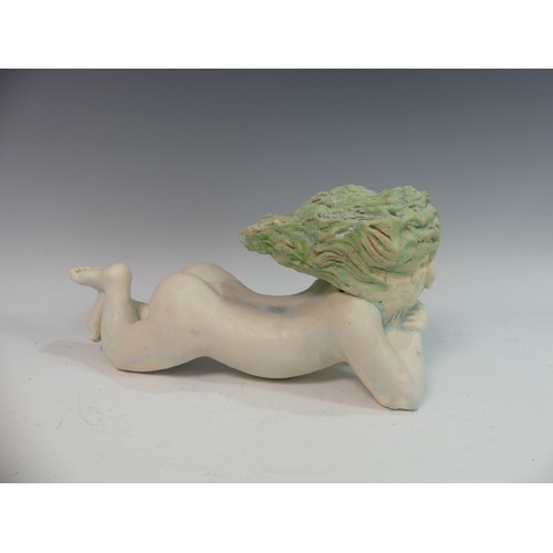 105 - Lawson E. Rudge (b. 1936), a studio pottery sculpture of a Baby, modelled laying on her stomach, L 3... 