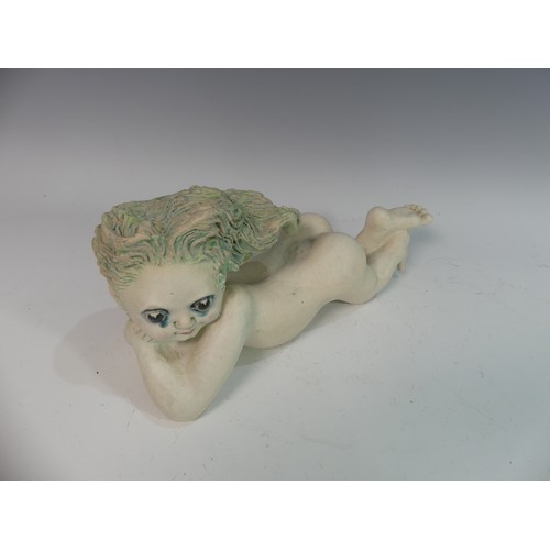 106 - Lawson E. Rudge (b. 1936), a studio pottery sculpture of a Baby, modelled laying on her stomach, L 3... 