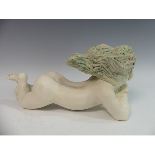 106 - Lawson E. Rudge (b. 1936), a studio pottery sculpture of a Baby, modelled laying on her stomach, L 3... 