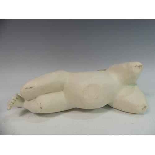 106 - Lawson E. Rudge (b. 1936), a studio pottery sculpture of a Baby, modelled laying on her stomach, L 3... 