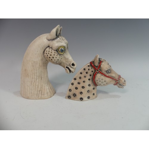 115 - Lawson E. Rudge (b. 1936), a raku fired studio pottery Horse Head, signature to base, H 22cm, togeth... 