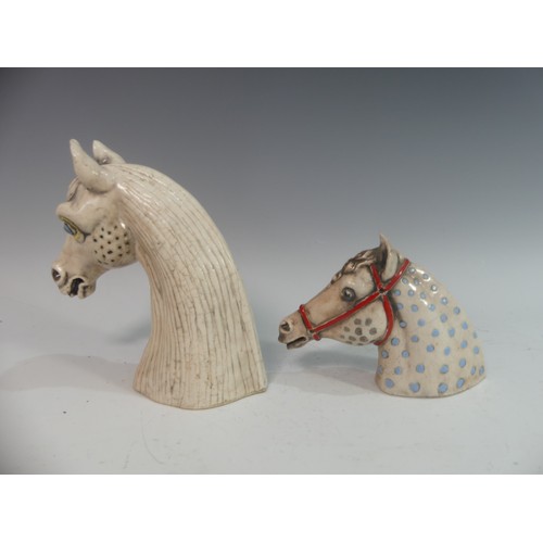 115 - Lawson E. Rudge (b. 1936), a raku fired studio pottery Horse Head, signature to base, H 22cm, togeth... 