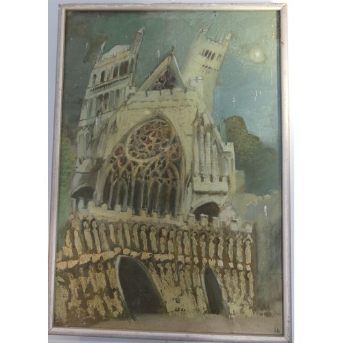 126 - Lawson E. Rudge (b. 1936), Exeter Cathedral in moonlight, oil on canvas laid down on board, signed w... 