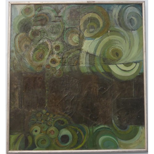 128 - Lawson E. Rudge (b. 1936), abstract with green circles, oil on canvas, 66cm x 60cm, framed.Provenanc... 