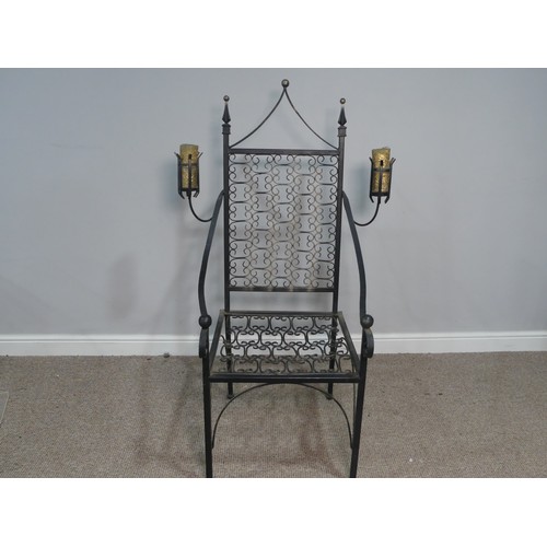 141 - Lawson Rudge's fantastical Throne Chair,  craftsman-made wrought iron high-backed chair with candle ... 