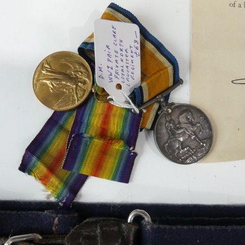 421 - A Collection of WW1 memorabilia including a pair of WW1 Medals (Private Clare Loyal North Lancaster ... 