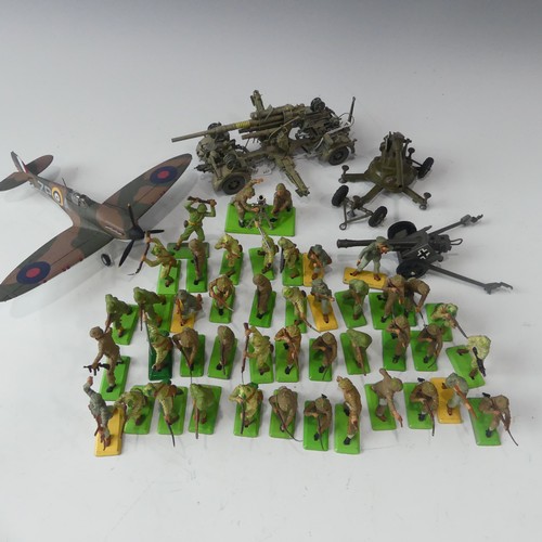 224 - A collection of 1970's Britains deetail WWII  Soldiers, together with a Mortar Set, 2 Military Guns ... 