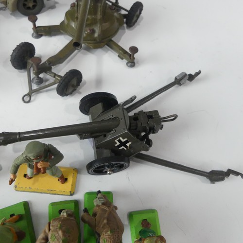 224 - A collection of 1970's Britains deetail WWII  Soldiers, together with a Mortar Set, 2 Military Guns ... 