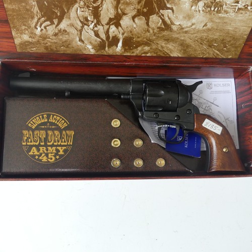 424 - Two boxed Kolster Fast Draw replica Colt 45 Guns, consisting of a single action 45 in black with 7